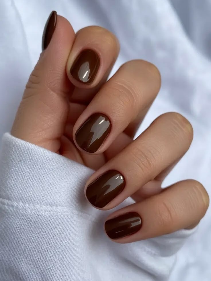 Rich Espresso Glossy Short Oval Nails