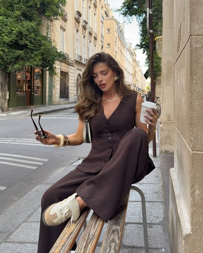 Brown Wide-Leg Jumpsuit with Sleeveless Vest Brown Wide-Leg Jumpsuit with Sleeveless Vest — Rich Outfits