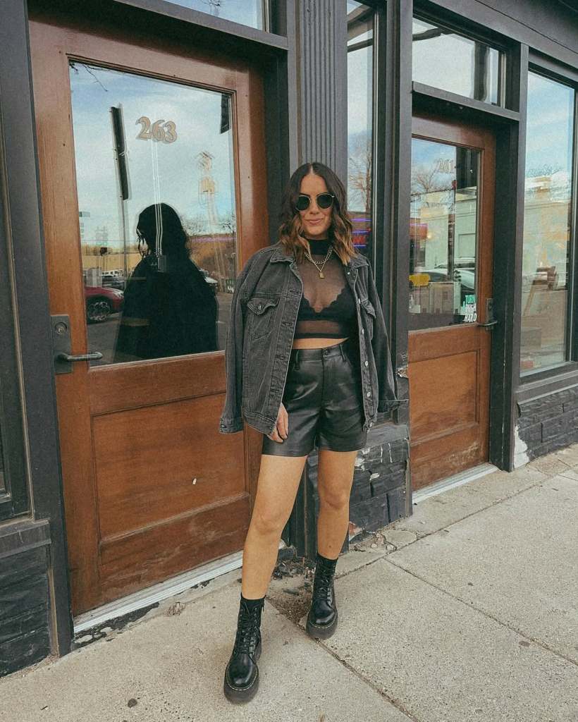 Edgy shorts and bralette with oversized denim jacket Edgy shorts and bralette with oversized denim jacket — Rock Outfits