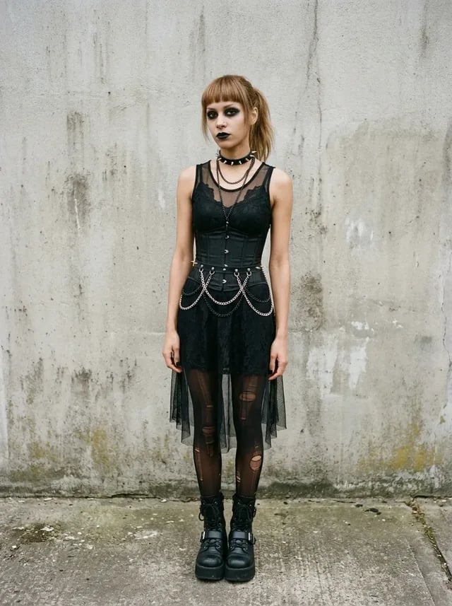 Punk rock aesthetic with lace dress and corset Punk rock aesthetic with lace dress and corset — Rock Outfits