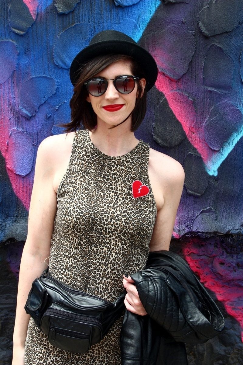 Leopard print dress with leather jacket and fedora Leopard print dress with leather jacket and fedora — Rock Outfits