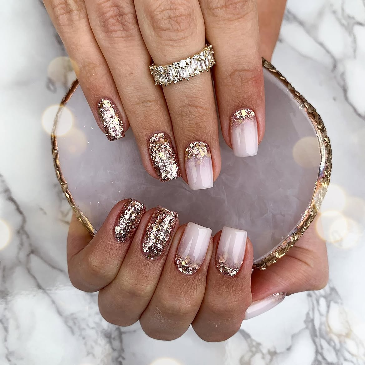 Rose Gold Glitter Ombre French Tip Nails