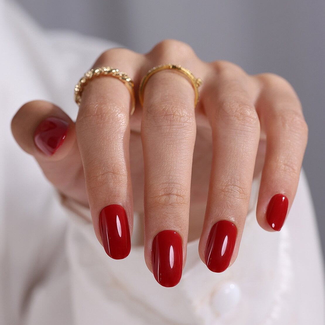 Vibrant Red Glossy Short Round Nails Vibrant Red Glossy Short Round Nails