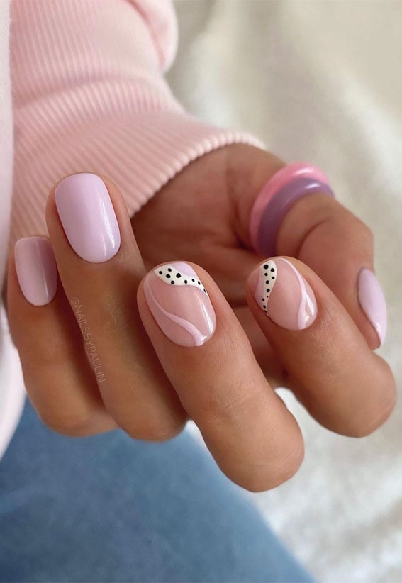 Pale Pink Abstract Art Short Round Nails Pale Pink Abstract Art Short Round Nails