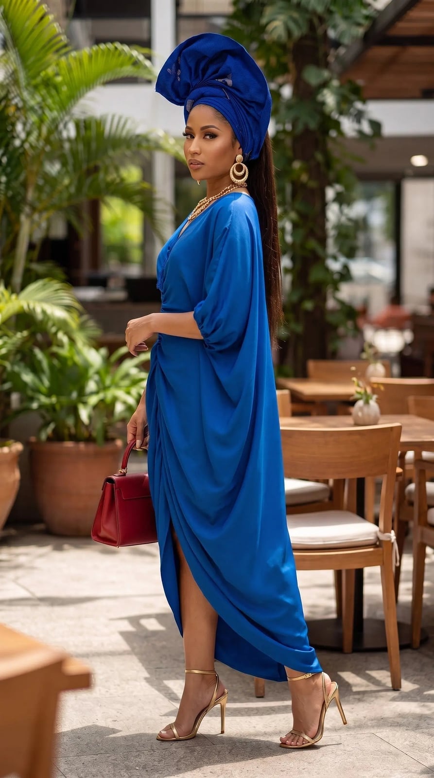 Royal blue satin draped dress with headwrap Royal blue satin draped dress with headwrap — Royal Blue Dress
