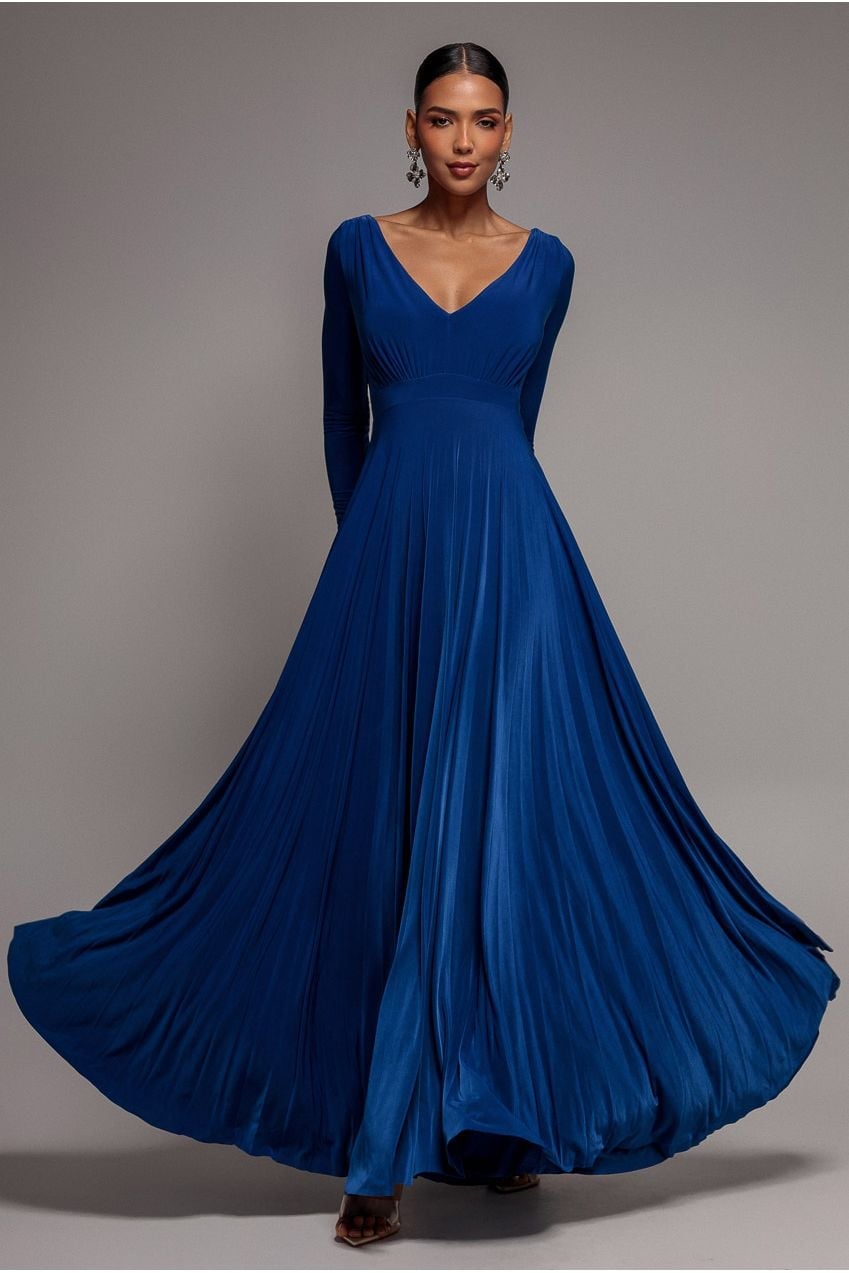 Royal blue long-sleeve maxi dress with pleated skirt Royal blue long-sleeve maxi dress with pleated skirt — Royal Blue Dress