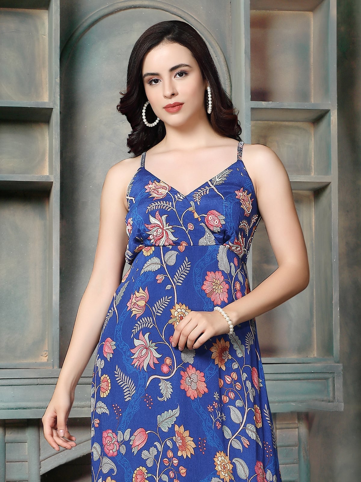Royal blue floral print a-line maxi dress, Spaghetti Straps Royal blue floral print a-line maxi dress, Spaghetti Straps — Royal Blue Dress