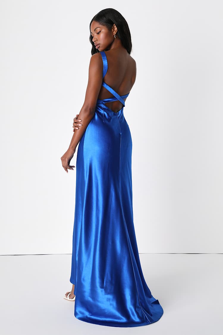 Royal blue satin maxi dress with open back Royal blue satin maxi dress with open back — Royal Blue Dress