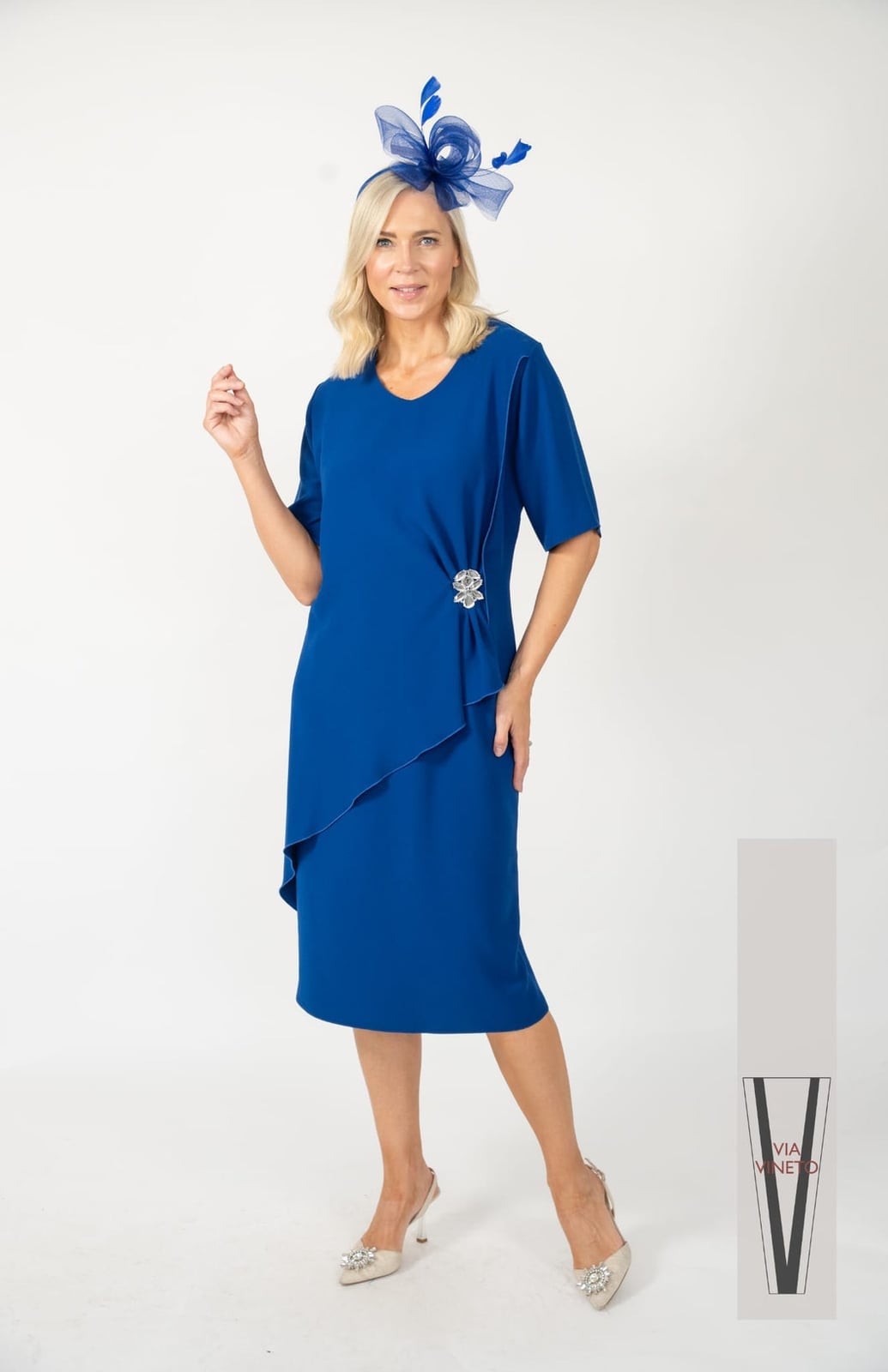 Royal blue crepe dress with asymmetrical overlay Royal blue crepe dress with asymmetrical overlay — Royal Blue Dress