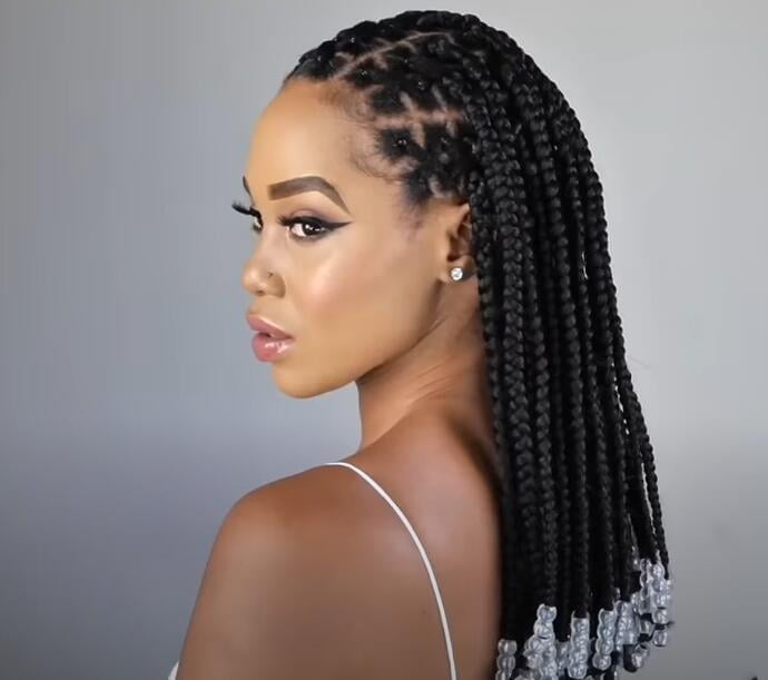 Mid-Back Braids With Clear Beads Mid-Back Braids With Clear Beads — Rubber Bands Hairstyles