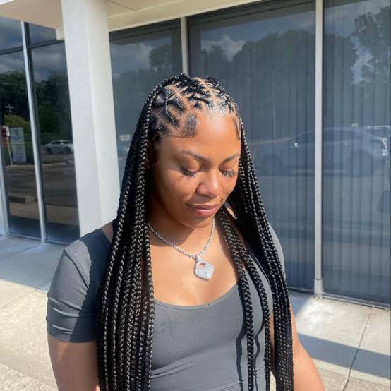 Box Braids With Geometric Parting Box Braids With Geometric Parting — Rubber Bands Hairstyles