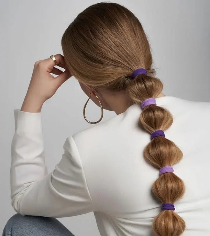 Bubble Ponytail With Purple and Lavender Ties Bubble Ponytail With Purple and Lavender Ties — Rubber Bands Hairstyles