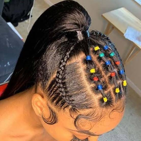 Colorful Rubber Band Grid Ponytail Colorful Rubber Band Grid Ponytail — Rubber Bands Hairstyles