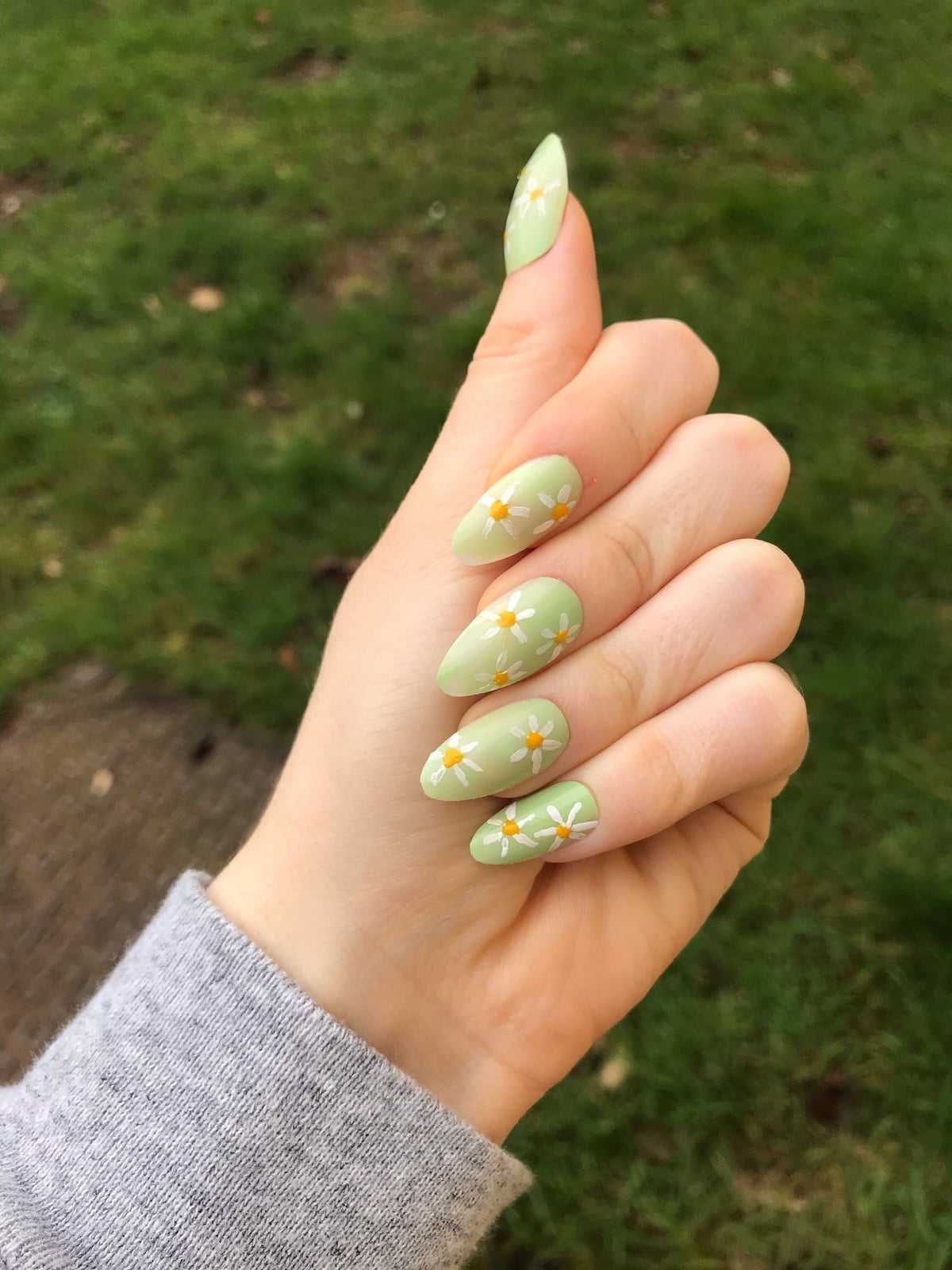 Daisy Designs Light Pastel Sage Green Medium Almond Nails Daisy Designs Light Pastel Sage Green Medium Almond Nails — Sage Nails