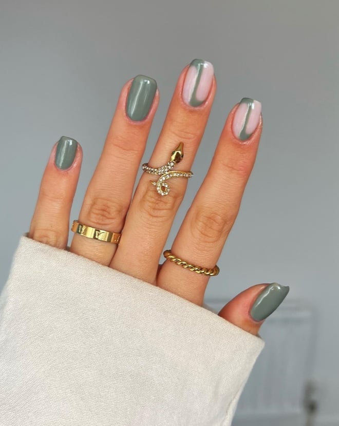 Color Block Sage Green Sheer Pink Short Oval Nails Color Block Sage Green Sheer Pink Short Oval Nails — Sage Nails