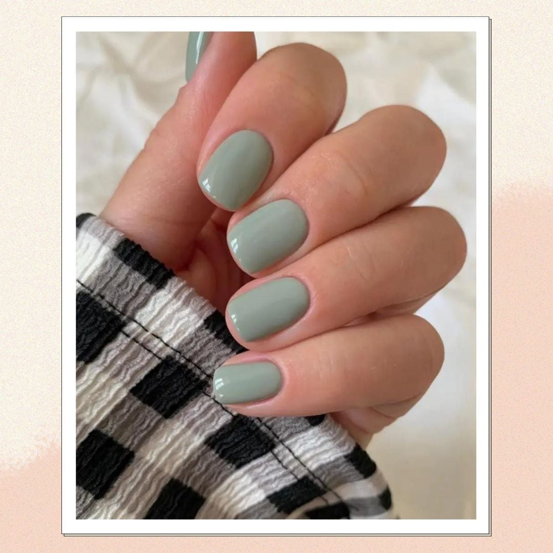 Solid Glossy Muted Sage Green Short Oval Nails Solid Glossy Muted Sage Green Short Oval Nails — Sage Nails
