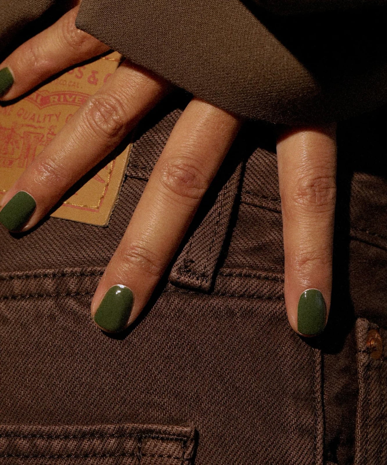 Creamy Opaque Olive Green Short Square Nails Creamy Opaque Olive Green Short Square Nails — Sage Nails