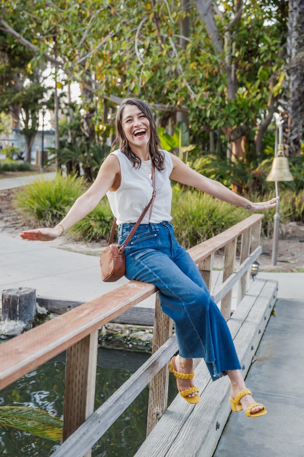Wide Leg Jeans With Chunky Yellow Sandals Wide Leg Jeans With Chunky Yellow Sandals — Sandals Outfits