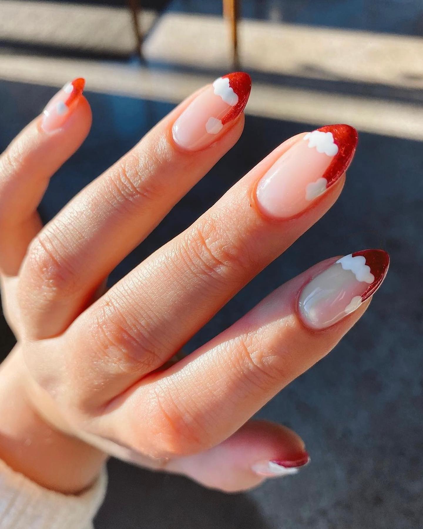 Santa Hat French Tip Almond Nails