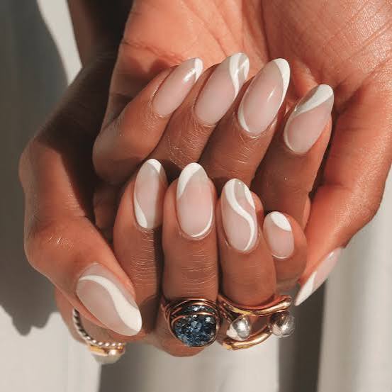 Medium Almond Swirl French Tip Nails Medium Almond Swirl French Tip Nails — School Nails
