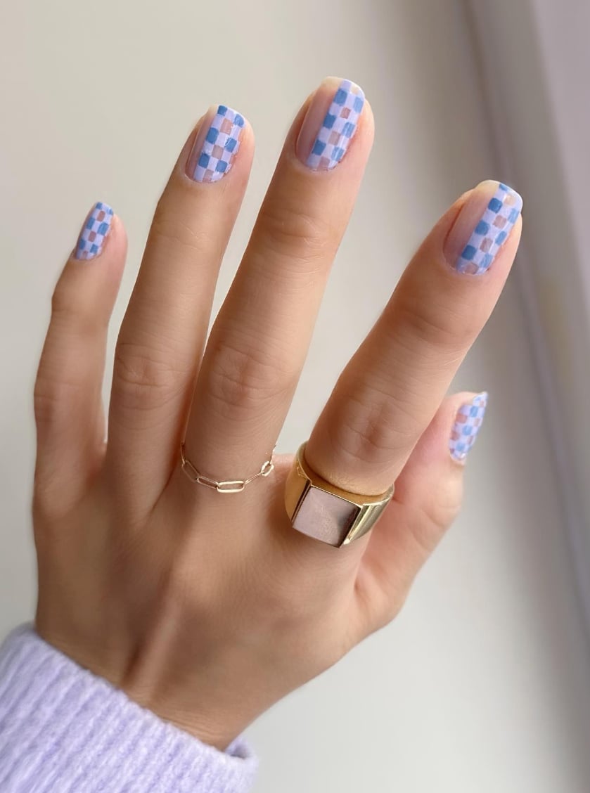 Medium Square Pastel Checkerboard Nails Medium Square Pastel Checkerboard Nails — School Nails