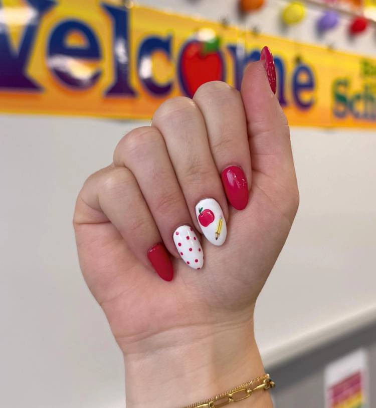 Medium Oval Apple and Pencil Nails Medium Oval Apple and Pencil Nails — School Nails