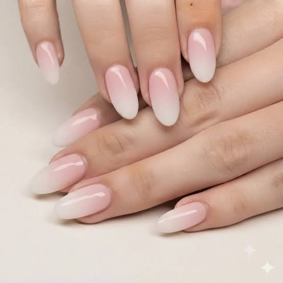Short Almond Pink to White Ombre Nails Short Almond Pink to White Ombre Nails — School Nails
