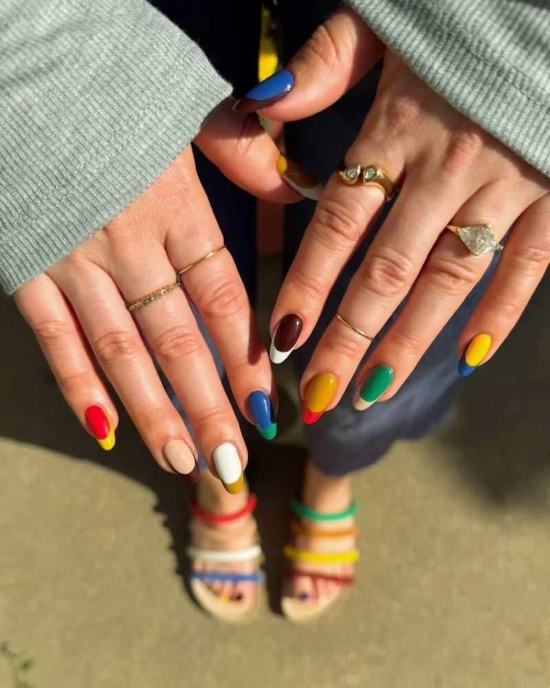 Medium Oval Color Block Nails Medium Oval Color Block Nails — School Nails
