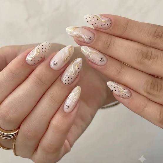 Medium Almond Marble and Dot Nails Medium Almond Marble and Dot Nails — School Nails