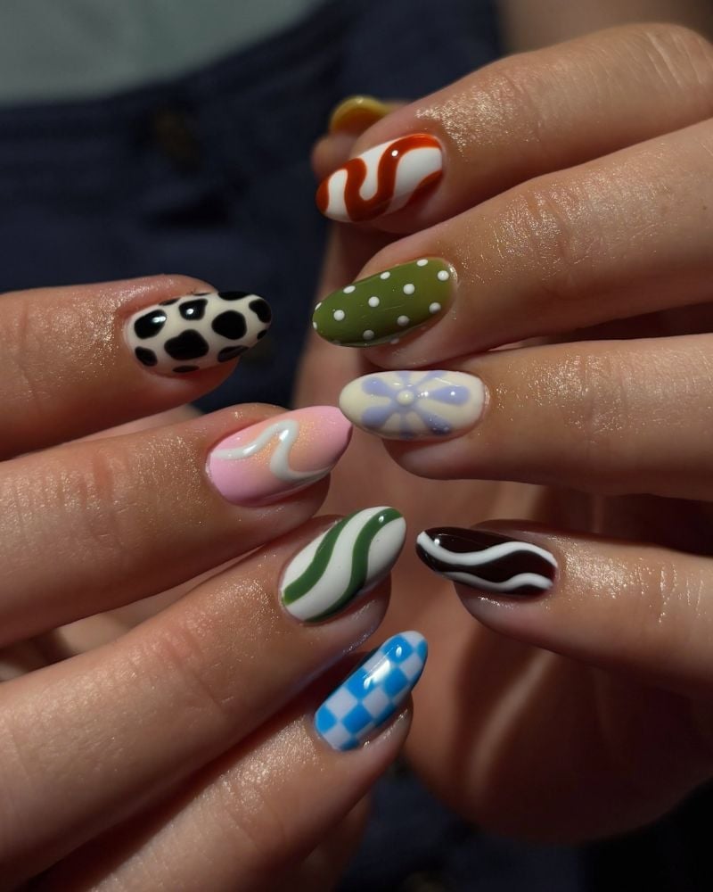 Oval Mixed Pattern Nails Oval Mixed Pattern Nails — School Nails