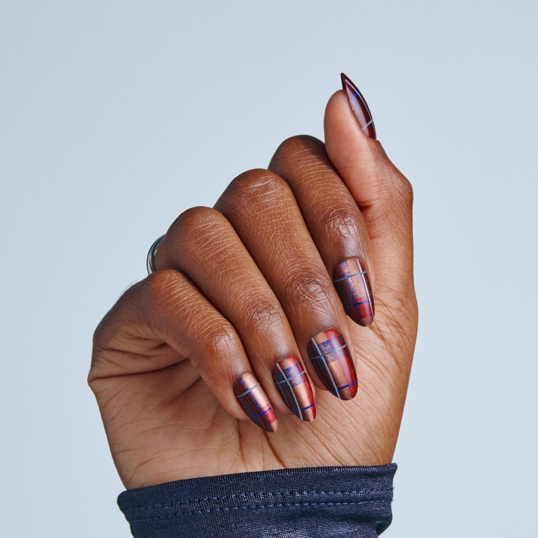 Long Stiletto Metallic Plaid Nails Long Stiletto Metallic Plaid Nails — School Nails