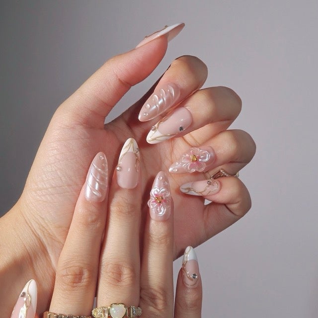 Long Stiletto Embellished Floral Nails Long Stiletto Embellished Floral Nails — School Nails