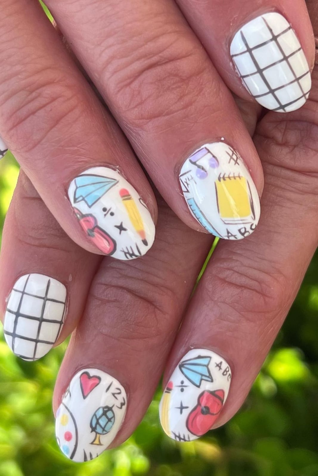 Short Square School Illustration Nails Short Square School Illustration Nails — School Nails