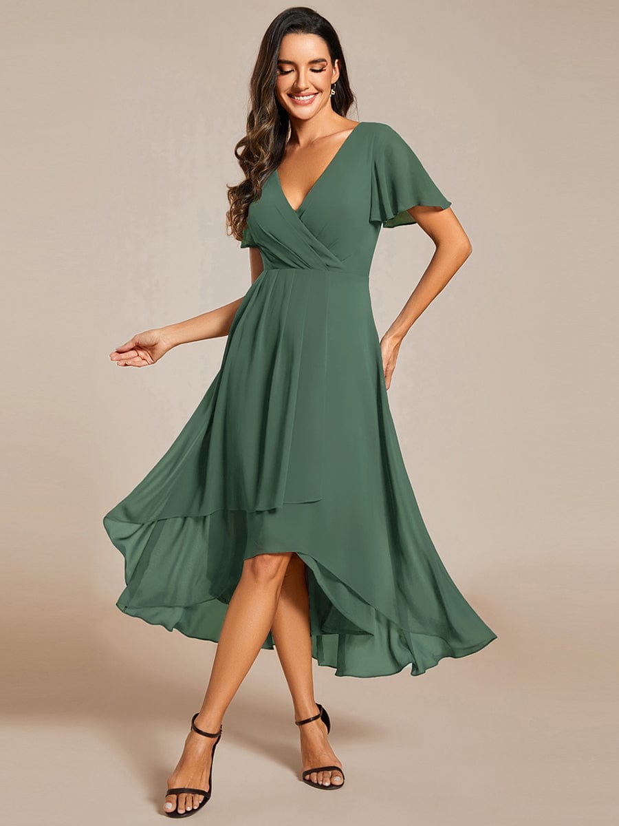 Sage Green Chiffon Midi Dress High-Low Hem Sage Green Chiffon Midi Dress High-Low Hem — Semi Formal Dresses
