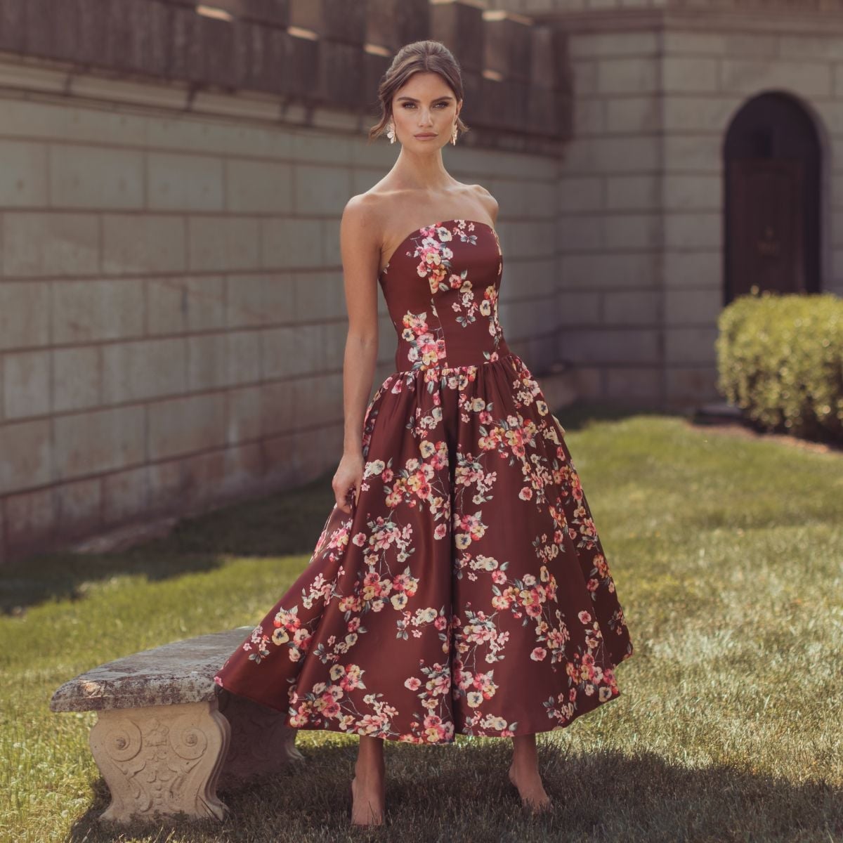 Yellow Green Rose Print Fit and Flare Dress Yellow Green Rose Print Fit and Flare Dress — Semi Formal Dresses