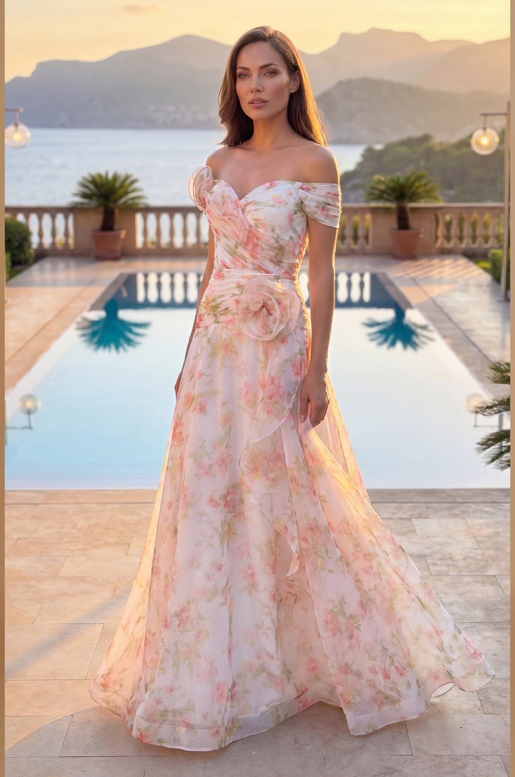 White Pink Green Floral Chiffon Dress White Pink Green Floral Chiffon Dress — Semi Formal Dresses