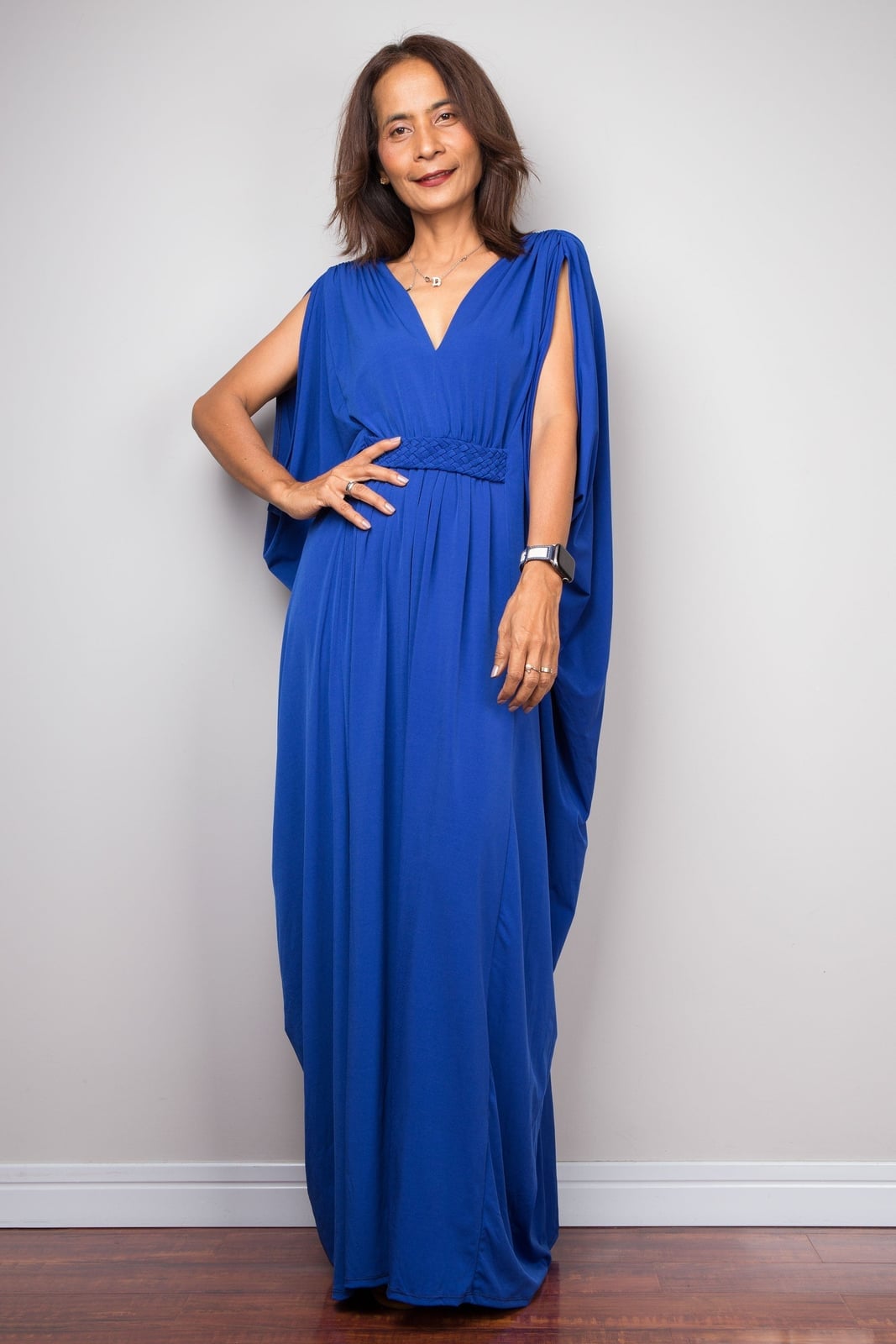 Royal Blue Jersey Maxi Dress with Draped Sleeves Royal Blue Jersey Maxi Dress with Draped Sleeves — Semi Formal Outfits