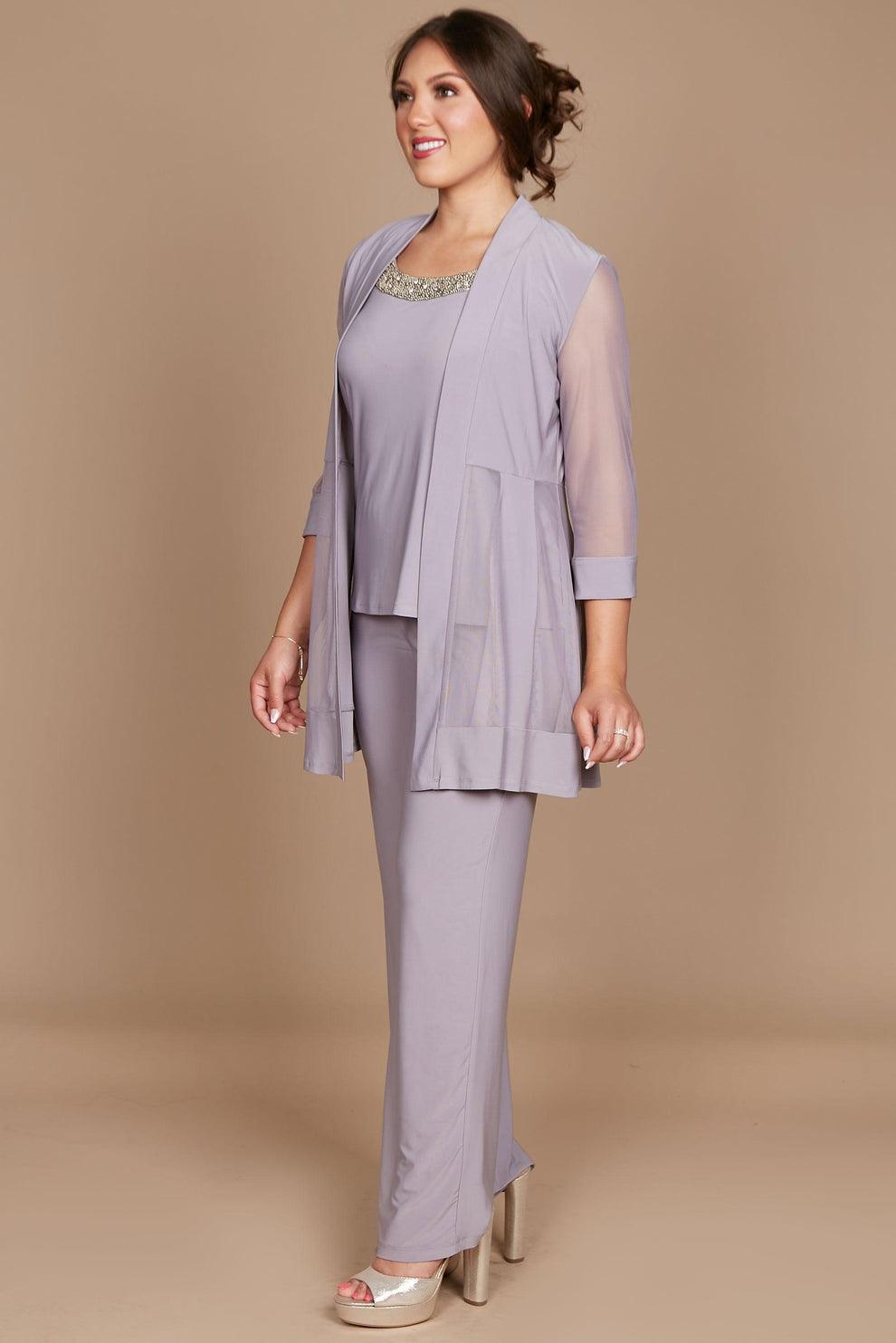 Lilac Beaded Neckline Wide-Leg Pant Set Lilac Beaded Neckline Wide-Leg Pant Set — Semi Formal Outfits