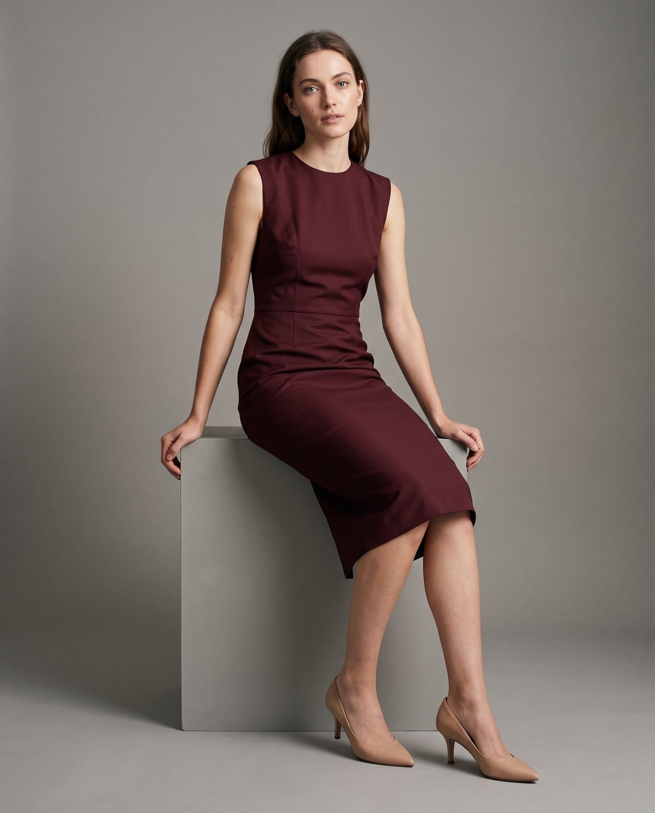 Burgundy Sleeveless Sheath Dress Burgundy Sleeveless Sheath Dress — Semi Formal Outfits