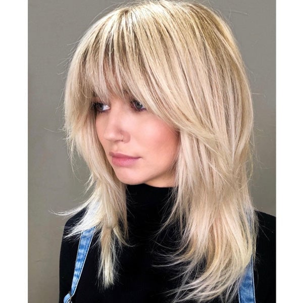 Ash Blonde Shag With Full Bangs and Layers Ash Blonde Shag With Full Bangs and Layers — Shag Haircut