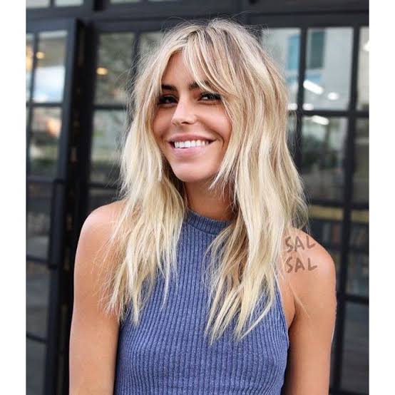 Ash Blonde Shag With Wispy Curtain Bangs Ash Blonde Shag With Wispy Curtain Bangs — Shag Haircut