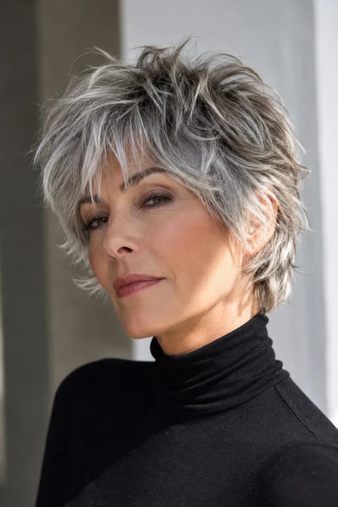 Choppy Gray Shag With Silver Highlights Choppy Gray Shag With Silver Highlights — Shag Haircut