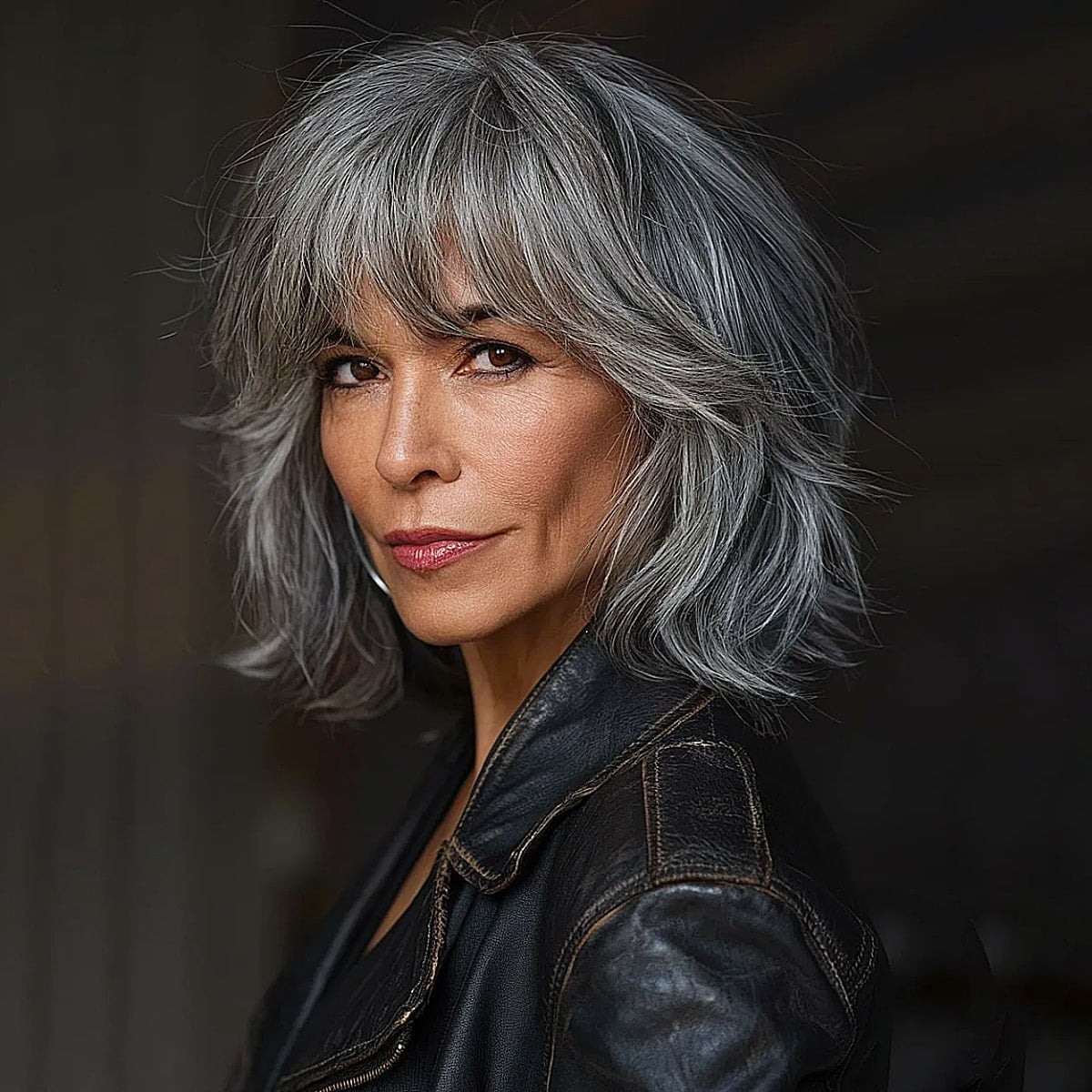 Shoulder Length Gray Shag With Wispy Bangs Shoulder Length Gray Shag With Wispy Bangs — Shag Hairstyles