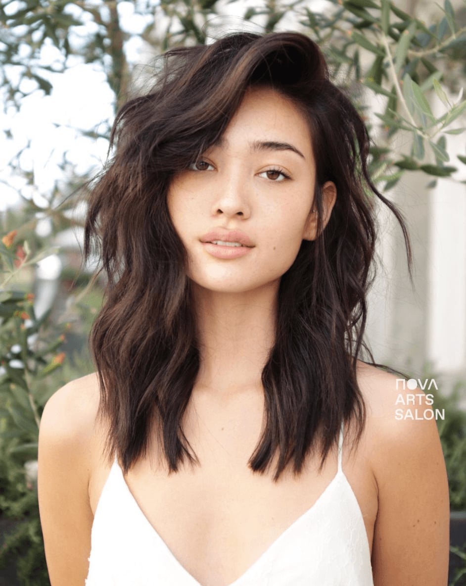 Collarbone Shag With Soft Curtain Bangs Blowout Collarbone Shag With Soft Curtain Bangs Blowout — Shag Hairstyles