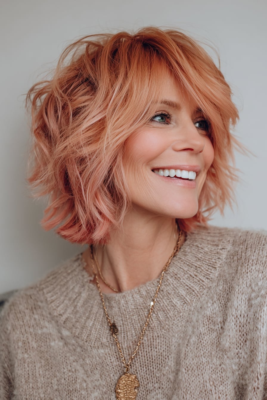 Collarbone Shaggy Bob With Wavy Texture Collarbone Shaggy Bob With Wavy Texture