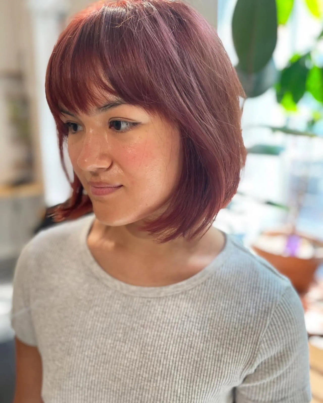 Chin-Length Shaggy Bob With Blunt Bangs Chin-Length Shaggy Bob With Blunt Bangs