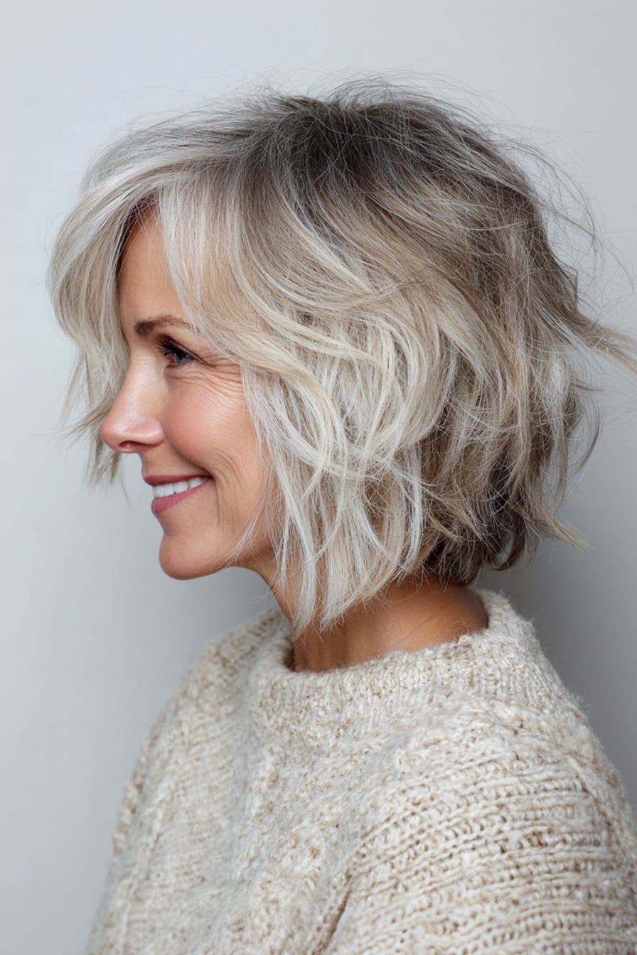 Collarbone Shaggy Bob With Gray Roots Collarbone Shaggy Bob With Gray Roots