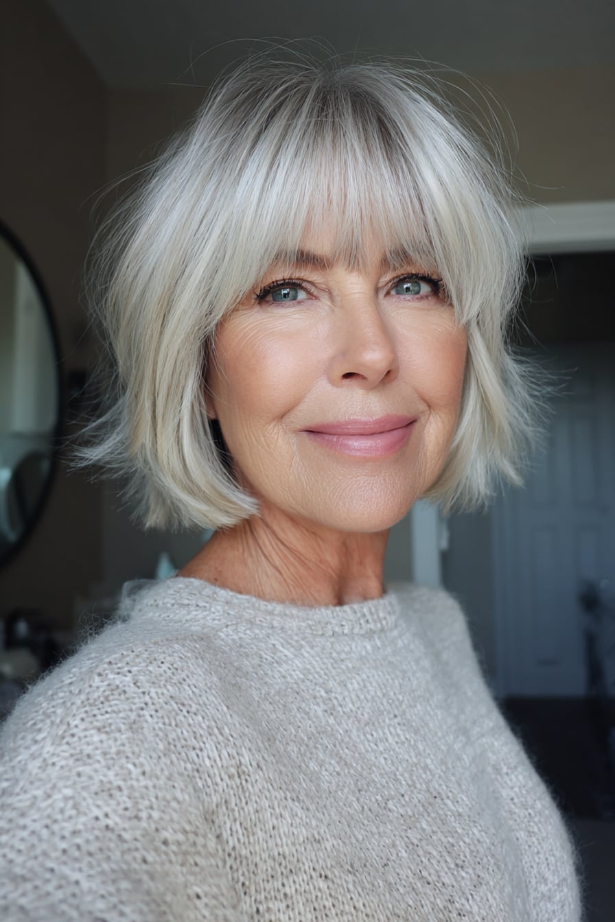 Platinum Blonde Shaggy Bob Blunt Bangs Platinum Blonde Shaggy Bob Blunt Bangs