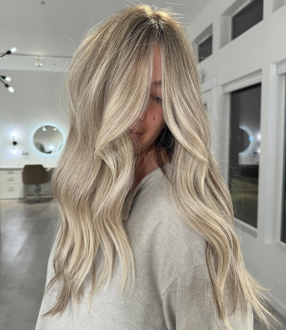 Shaggy Layers With Platinum Blonde Balayage