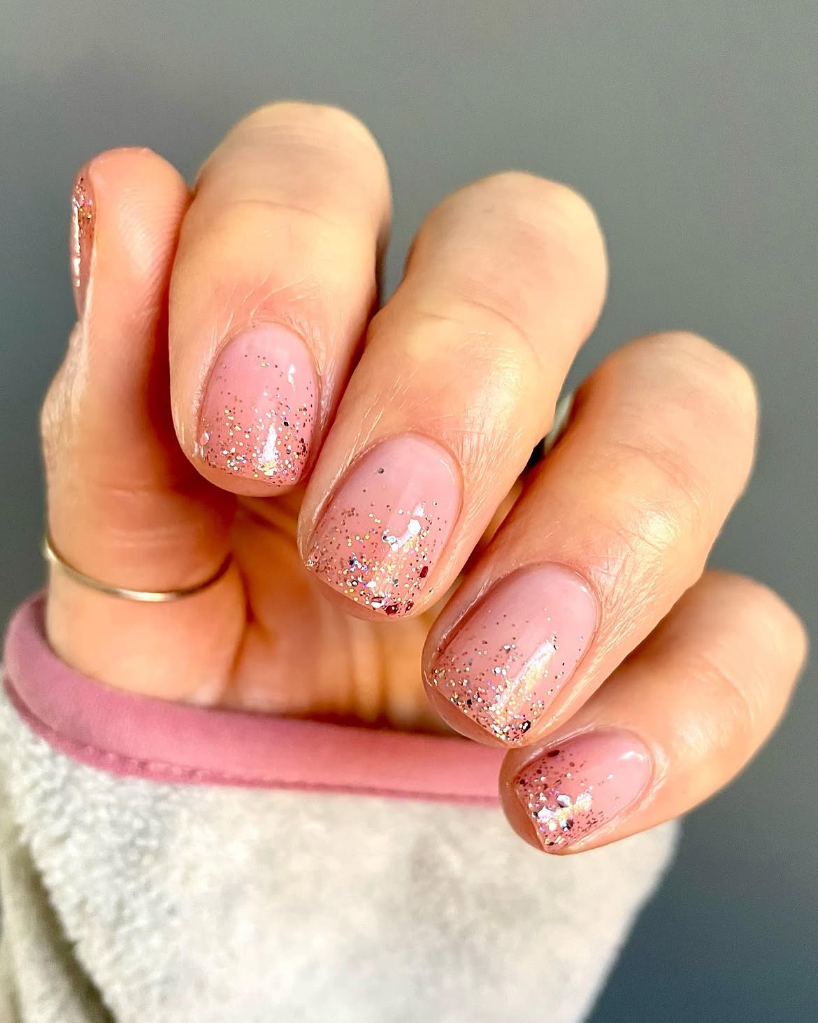 Shimmering Pink Glitter Gradient Short Squoval Nails